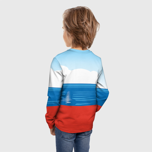 Детский лонгслив 3D с принтом Триколор России, вид сзади #2