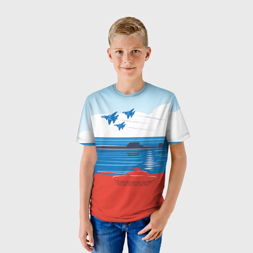Детская 3D футболка с принтом Триколор России, фото на моделе #1