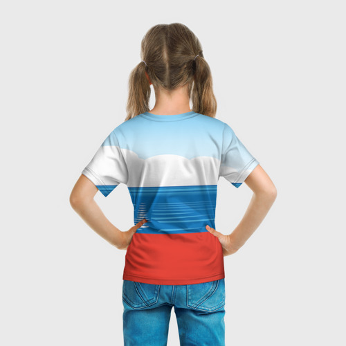 Детская 3D футболка с принтом Триколор России, вид сзади #2