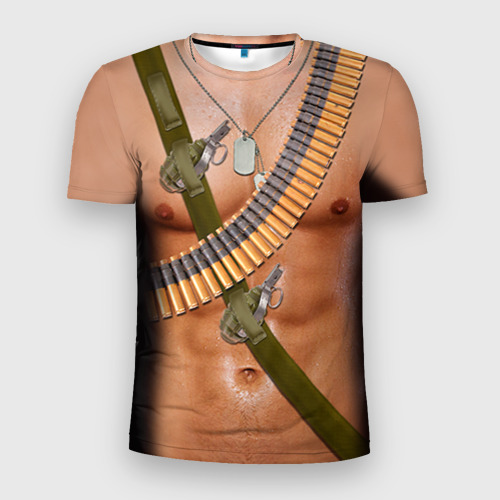 Мужская футболка 3D Slim с принтом Солдат, вид спереди #2