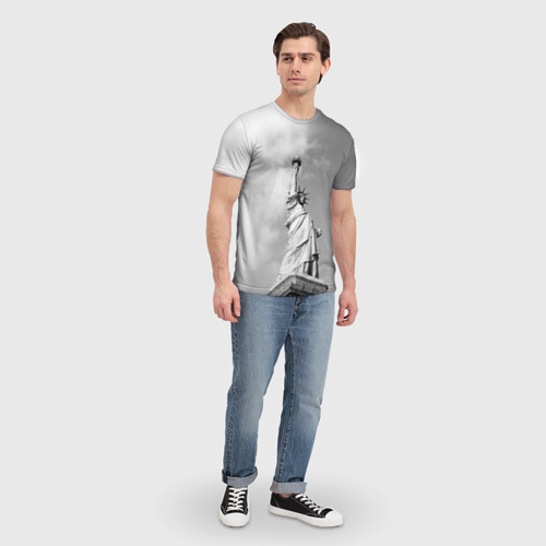 Мужская футболка 3D с принтом Статуя Свободы, вид сбоку #3