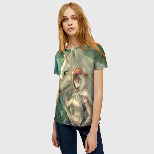 Женская футболка 3D с принтом Принцесса и волк, фото на моделе #1