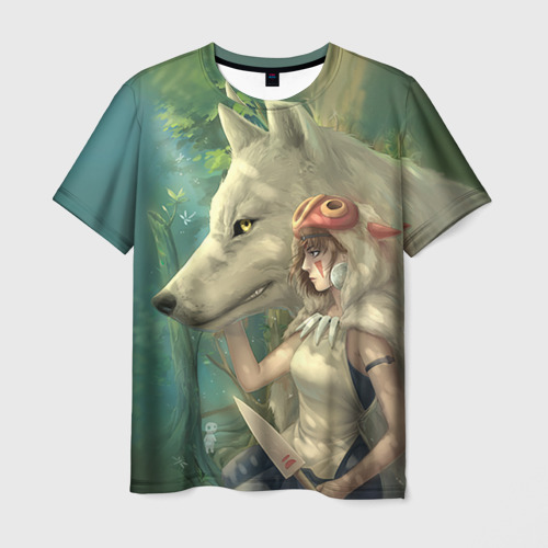 Мужская 3D футболка с принтом Принцесса и волк, вид спереди #2