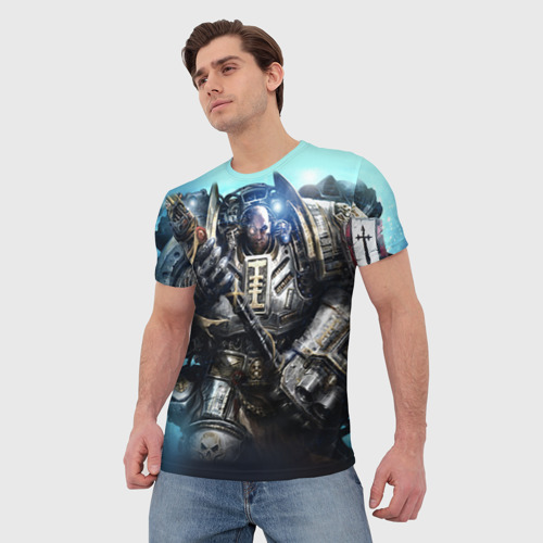 Мужская футболка 3D с принтом Серый рыцарь, фото на моделе #1