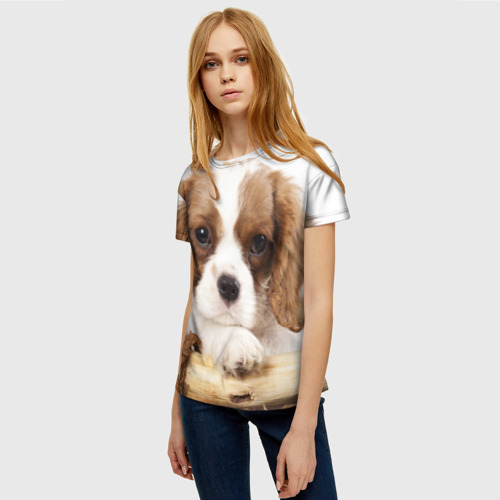 Женская 3D футболка с принтом Кинг чарльз спаниель, фото на моделе #1