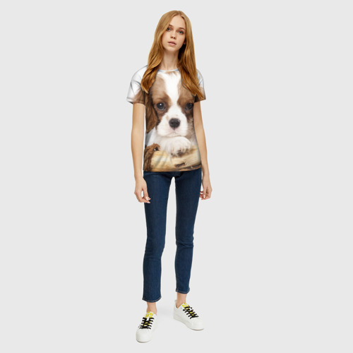 Женская 3D футболка с принтом Кинг чарльз спаниель, вид сбоку #3