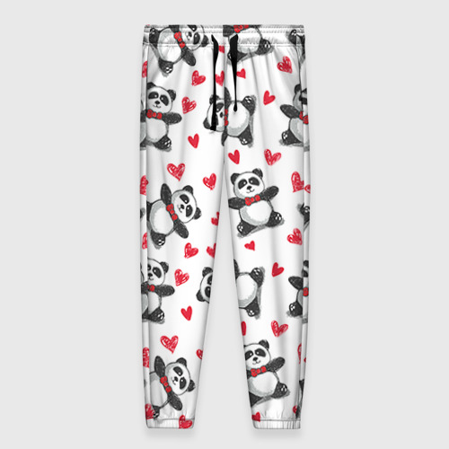 Женские брюки 3D с принтом Панда и любовь, вид спереди #2