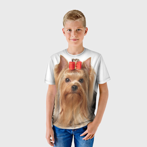 Детская 3D футболка с принтом Йоркширский терьер, фото на моделе #1