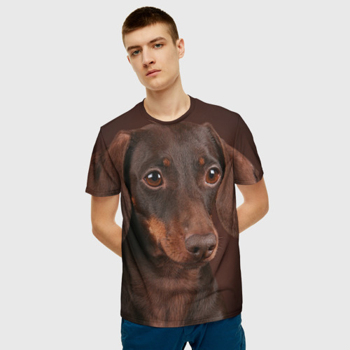 Мужская 3D футболка с принтом Такса, фото на моделе #1
