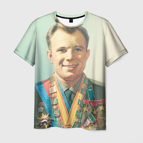 Мужская футболка 3D с принтом Гагарин 2, вид спереди #2