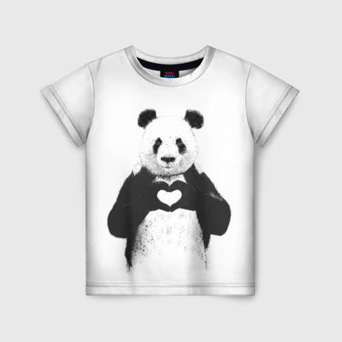 Детская футболка 3D с принтом Панда Love, вид спереди #2
