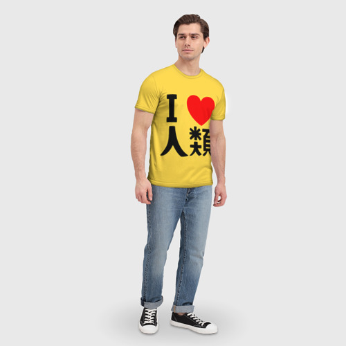 Мужская футболка 3D с принтом Я люблю человечество на японском, вид сбоку #3