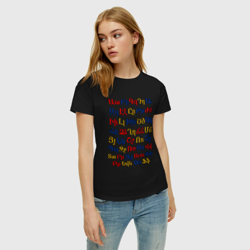 Женская футболка хлопок с принтом Армянский алфавит, фото на моделе #1