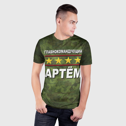 Мужская футболка 3D Slim с принтом Главнокомандующий Артём, фото на моделе #1