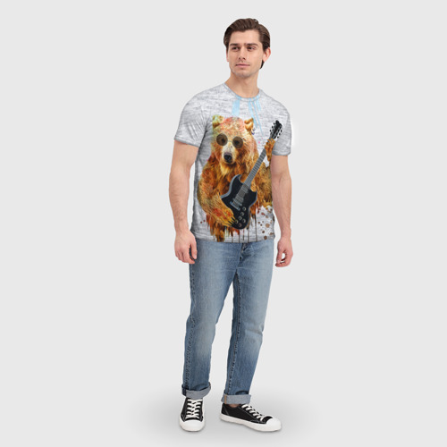 Мужская футболка 3D с принтом Медведь с гитарой, вид сбоку #3