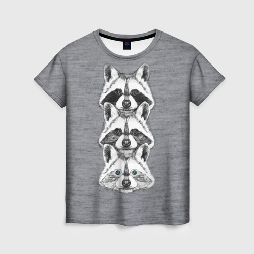 Женская футболка 3D с принтом Еноты, вид спереди #2