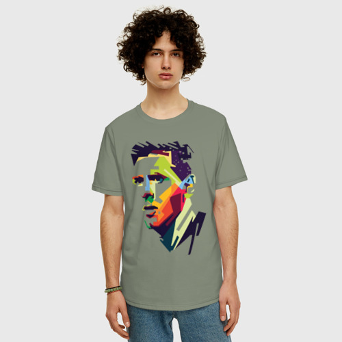 Мужская футболка хлопок Oversize с принтом Леонель Месси, фото на моделе #1