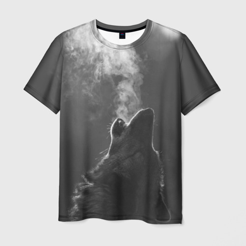 Мужская футболка 3D с принтом Воющий волк, вид спереди #2