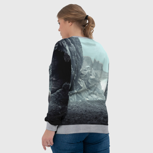 Женский свитшот 3D с принтом Волк в горах, вид сзади #2