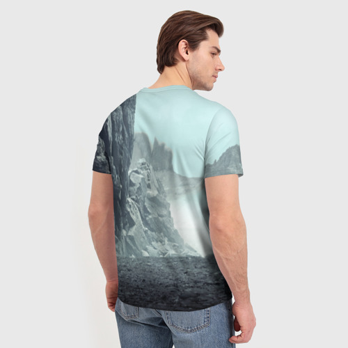 Мужская футболка 3D с принтом Волк в горах, вид сзади #2