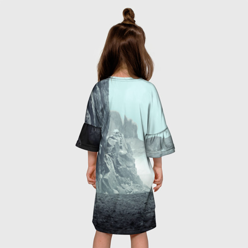 Детское платье 3D с принтом Волк в горах, вид сзади #2