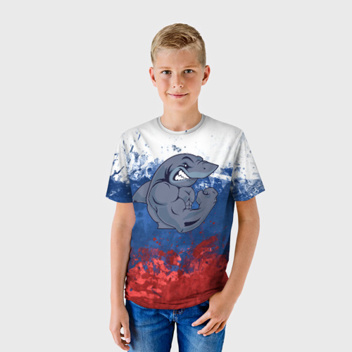 Детская 3D футболка с принтом Акула, фото на моделе #1