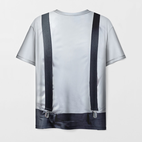 Мужская 3D футболка с принтом Рубашка с подтяжками, вид сзади #1
