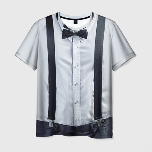 Мужская футболка 3D с принтом Рубашка с подтяжками, вид спереди #2