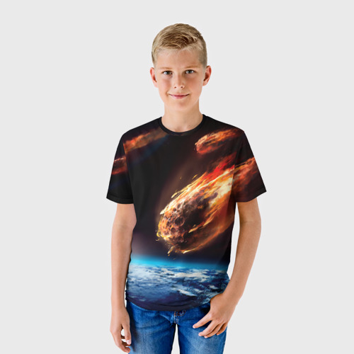 Детская футболка 3D с принтом Метеориты, фото на моделе #1