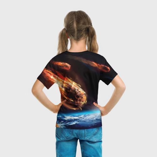 Детская футболка 3D с принтом Метеориты, вид сзади #2