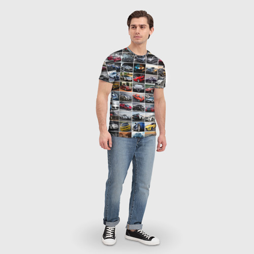 Мужская 3D футболка с принтом Крутые тачки, вид сбоку #3