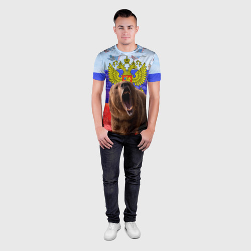 Мужская футболка 3D Slim с принтом Русский медведь и герб, вид сбоку #3
