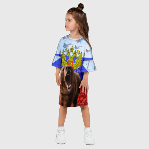 Детское платье 3D с принтом Русский медведь и герб, фото на моделе #1