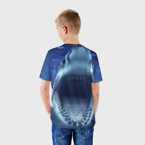 Детская футболка 3D с принтом Белая акула, вид сзади #2