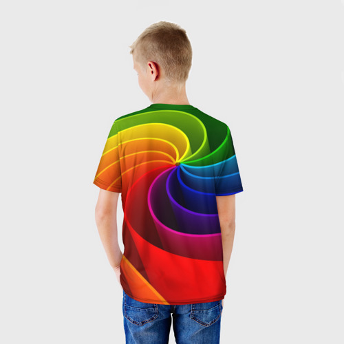 Детская футболка 3D с принтом Радуга цвета, вид сзади #2