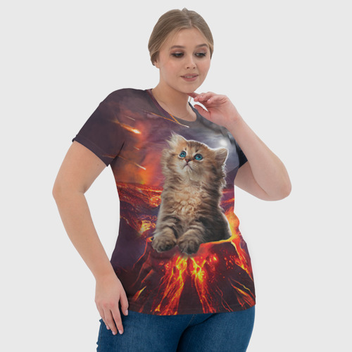 Женская футболка 3D с принтом Кот на вулкане, фото #4