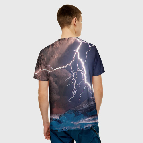 Мужская 3D футболка с принтом Кот и молния, вид сзади #2
