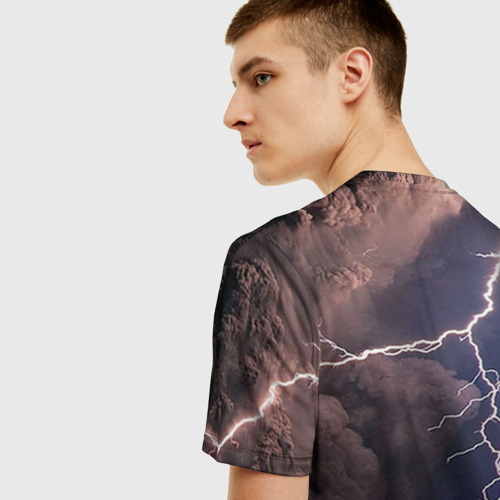 Мужская 3D футболка с принтом Кот и молния, вид сзади #2
