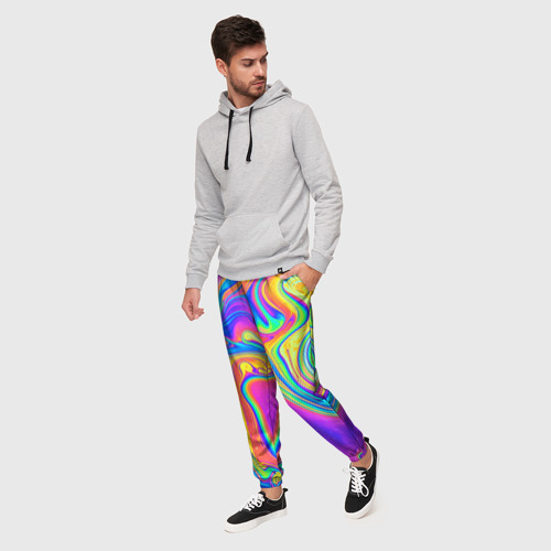 Мужские брюки 3D с принтом Цветные разводы, фото на моделе #1