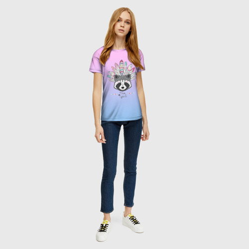 Женская футболка 3D с принтом Енот, вид сбоку #3