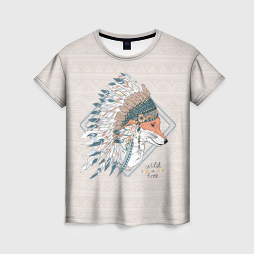 Женская футболка 3D с принтом Лиса в перьях, вид спереди #2