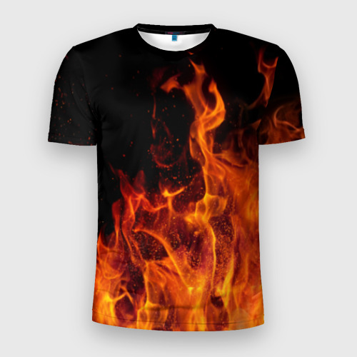 Мужская футболка 3D Slim с принтом Огонь - языки пламени, вид спереди #2