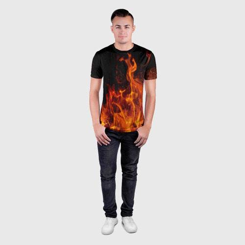 Мужская футболка 3D Slim с принтом Огонь - языки пламени, вид сбоку #3