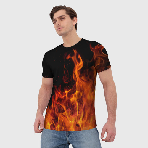 Мужская футболка 3D с принтом Огонь - языки пламени, фото на моделе #1
