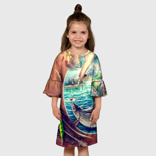 Детское платье 3D с принтом Рыбацкое, вид сбоку #3