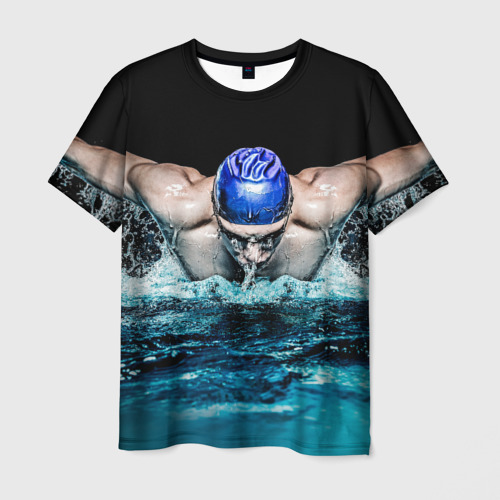 Мужская футболка 3D с принтом Пловец, вид спереди #2