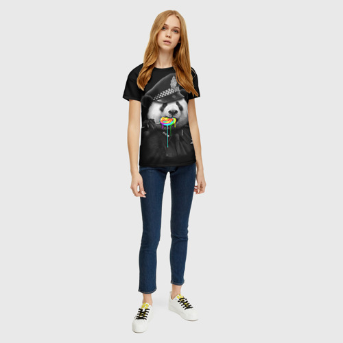 Женская футболка 3D с принтом Панда и карамель, вид сбоку #3