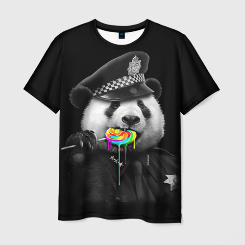 Мужская футболка 3D с принтом Панда и карамель, вид спереди #2