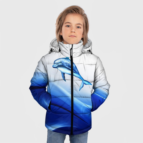 Зимняя куртка для мальчиков 3D с принтом Дельфин, фото на моделе #1