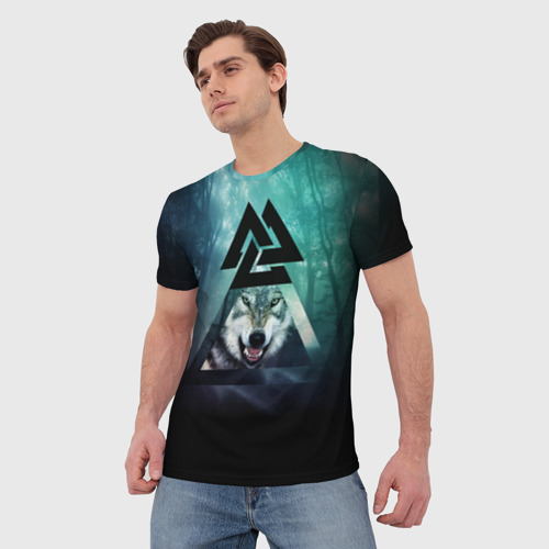 Мужская футболка 3D с принтом Волк Одина, фото на моделе #1
